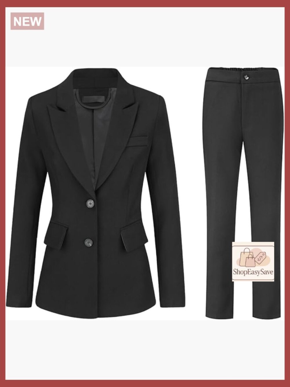 Womens 2 Piece Office Suit Set One Button Blazer Straight Leg Pants - Picture 1 of 7